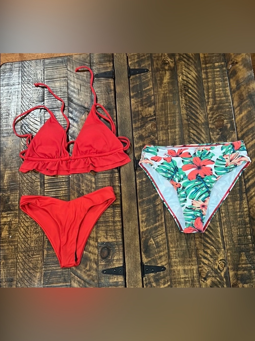 Red and Floral Bikini Set bundle size small